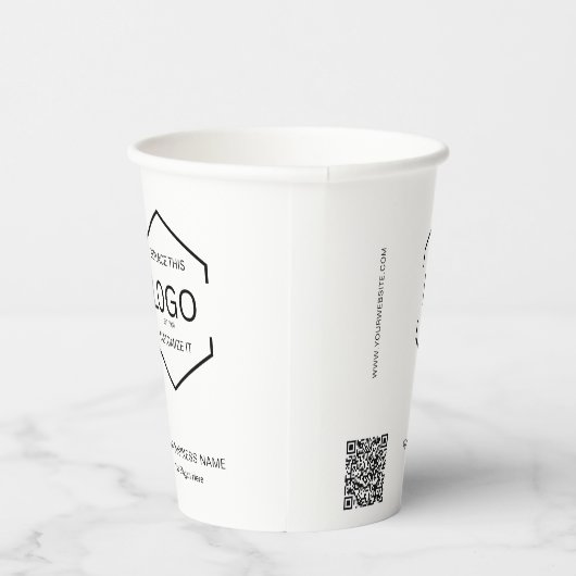 Minimalistische witte QR-code Business Logo Papieren Bekers (Rechts)