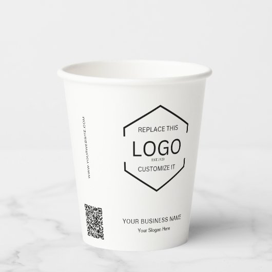 Minimalistische witte QR-code Business Logo Papieren Bekers (Voorkant)