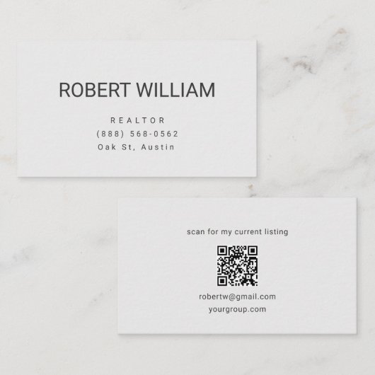 Minimalistische witte QR-code vastgoed makelaar ag Visitekaartje (Voorkant / Achterkant)