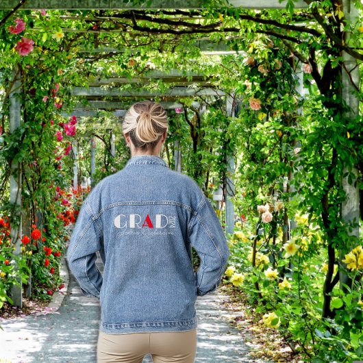 Minimalistische witte rode afstuderen naam denim jacket