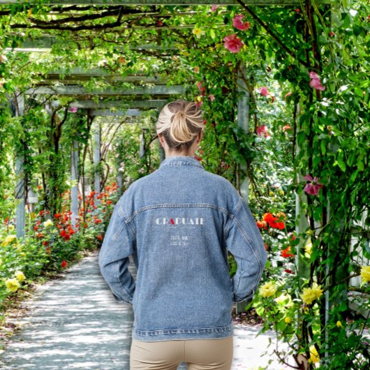 Minimalistische witte rode afstuderen naam denim jacket