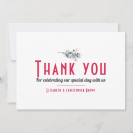 Minimalistische witte rode bloemenbruiloft bedankj bedankkaart