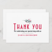 Minimalistische witte rode bloemenbruiloft bedankj bedankkaart (Voorkant / Achterkant)