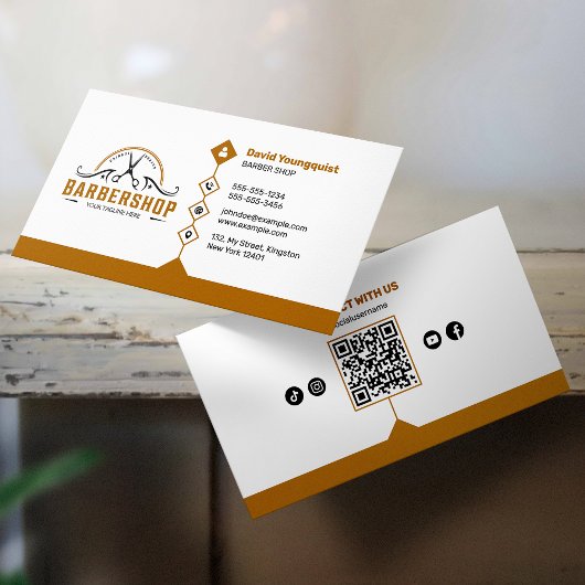 Minimalistische witte & roestige bruine kapperszaa visitekaartje