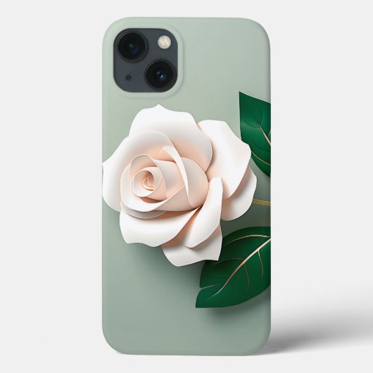 Minimalistische witte roos op groen Case-Mate iPhone case (Achterkant)