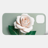 Minimalistische witte roos op groen Case-Mate iPhone case (Achterkant (horizontaal))