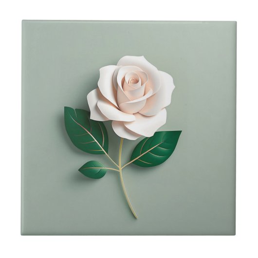 Minimalistische witte roos op groen tegeltje (Voorkant)