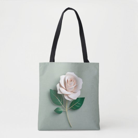 Minimalistische witte roos op groen tote bag (Voorkant)