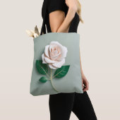 Minimalistische witte roos op groen tote bag (Dichtbij)