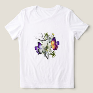 Minimalistische witte roos & paarse vlinder grafis Tri-Blend shirt