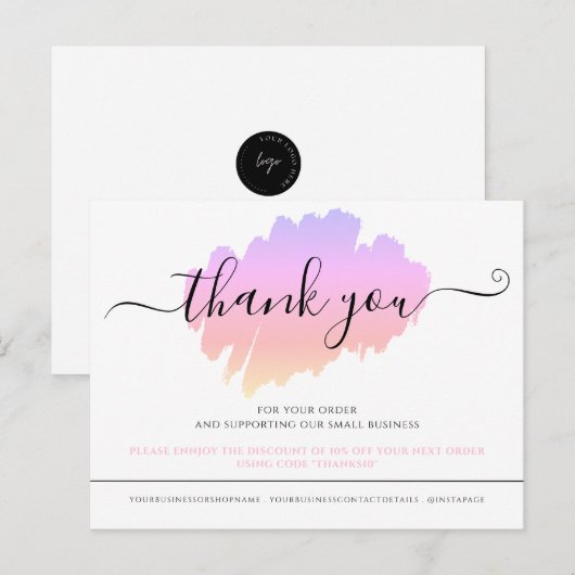 Minimalistische witte roze elegante bedankpas briefkaart (Voorkant / Achterkant)