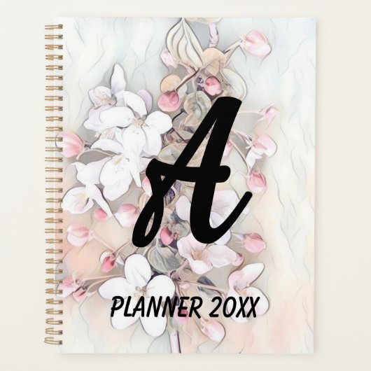 Minimalistische witte roze kersenbloesems tekening planner (Voorkant)