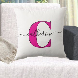 Minimalistische witte roze monogram naam stijlvol kussen
