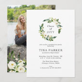 Minimalistische witte rozen groen foto Afstuderen Kaart (Voorkant / Achterkant)