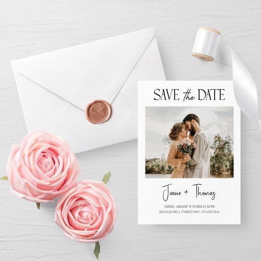 Minimalistische witte Save The Date-huwelijksuitno Kaart