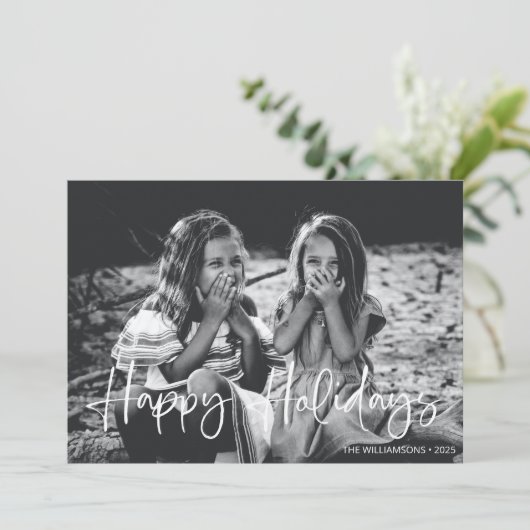 Minimalistische witte script typografie overlay fo feestdagenkaart (Staand voorkant)