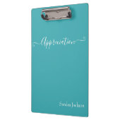 Minimalistische witte script waardering teal blauw klembord (Links)