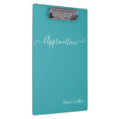 Minimalistische witte script waardering teal blauw klembord (Rechts)