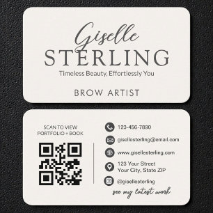 Minimalistische witte script wenkbrauw artiest QR- Visitekaartje