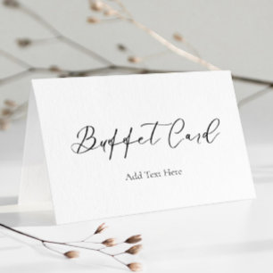 Minimalistische witte scriptuur voedsel label buff plaatskaartje