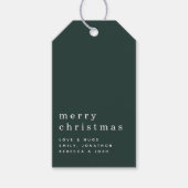 Minimalistische witte tekst Vrolijk kerstgroen Cadeaulabel (Voorkant)
