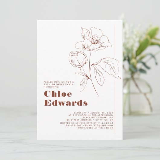 Minimalistische witte terracotta boho verjaardagsf kaart (Staand voorkant)