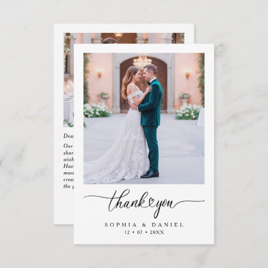 Minimalistische witte trouwfoto bedankkaart (Voorkant / Achterkant)