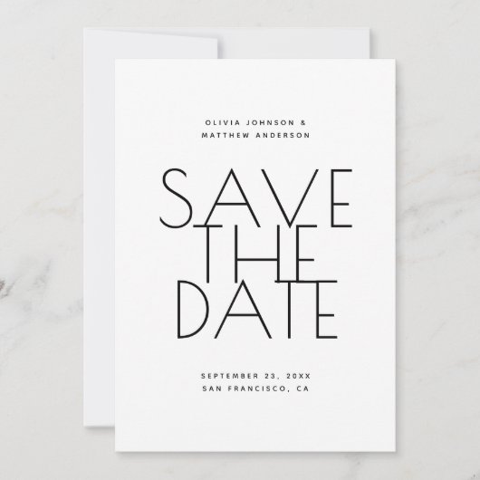 Minimalistische witte trouwkaart met foto & QR-cod Save The Date (Voorkant)