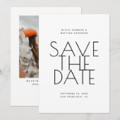 Minimalistische witte trouwkaart met foto & QR-cod Save The Date (Voorkant / Achterkant)