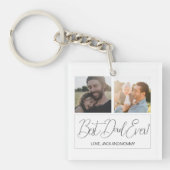 Minimalistische witte twee foto beste papa ooit sleutelhanger (voorkant)