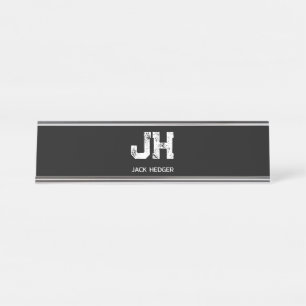 MINIMALISTISCHE WITTE TWEELITTERIGE MONOGRAM NAAM BUREAU NAAMBORDJE
