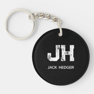 MINIMALISTISCHE WITTE TWEELITTERIGE MONOGRAM NAAM SLEUTELHANGER