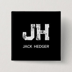 MINIMALISTISCHE WITTE TWEELITTERIGE MONOGRAM NAAM VIERKANTE BUTTON 5,1 CM