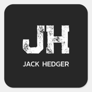 MINIMALISTISCHE WITTE TWEELITTERIGE MONOGRAM NAAM  VIERKANTE STICKER