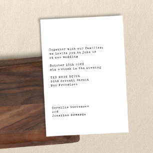 Minimalistische witte typografie voor trouwfeest m kaart