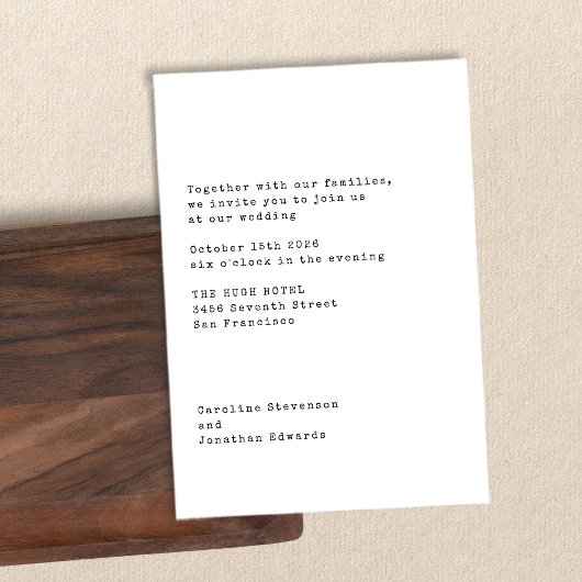 Minimalistische witte typografie voor trouwfeest m kaart