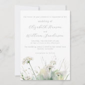 Minimalistische witte weide wilde bloem bruiloft kaart (Voorkant)