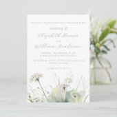 Minimalistische witte weide wilde bloem bruiloft kaart (Staand voorkant)