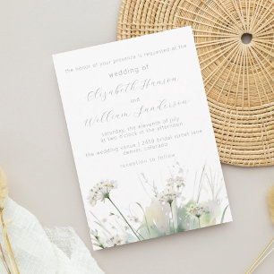 Minimalistische witte weide wilde bloem bruiloft kaart