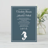 Minimalistische witte zeepaardje strand bruiloft kaart (Staand voorkant)