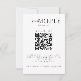 Minimalistische witte + zwarte bruiloft QR-code RS RSVP Kaartje