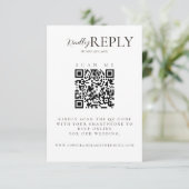 Minimalistische witte + zwarte bruiloft QR-code RS RSVP Kaartje (Staand voorkant)