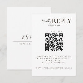 Minimalistische witte + zwarte bruiloft QR-code RS RSVP Kaartje