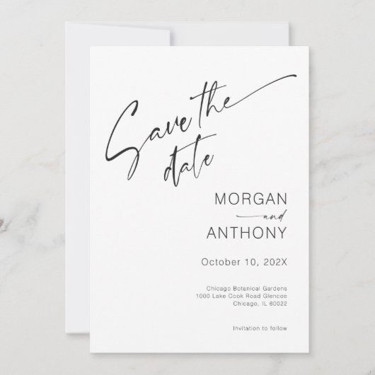 Minimalistische witte zwarte foto bewaar de datum save the date (Voorkant)