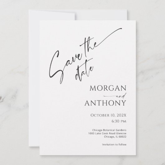 Minimalistische witte zwarte foto bewaar de datum save the date (Voorkant)