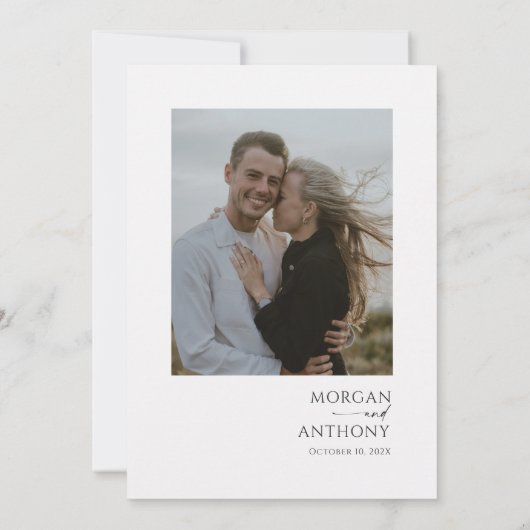 Minimalistische witte zwarte foto bewaar de datum save the date (Achterkant)