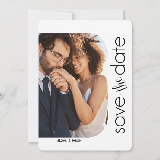 Minimalistische witte zwarte foto bewaar de datum save the date (Voorkant)