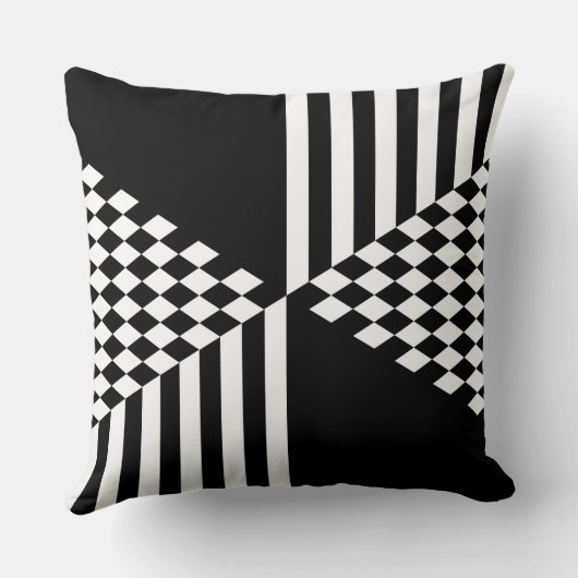 Minimalistische witte & zwarte strepen diamant kussen (Achterkant)