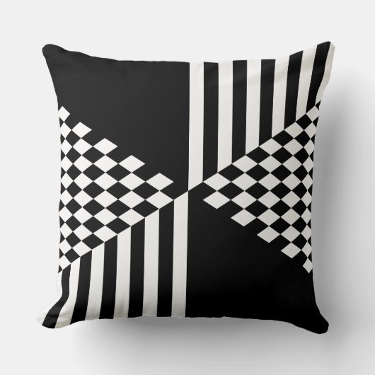 Minimalistische witte & zwarte strepen diamant kussen (Voorkant)