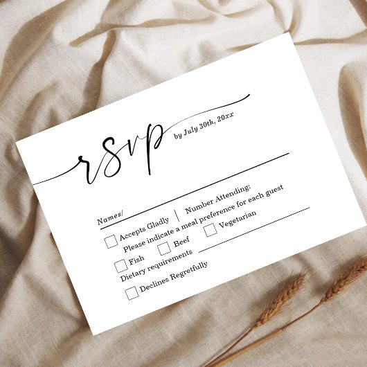 Minimalistische witte & zwarte trouw-RSVP kaart